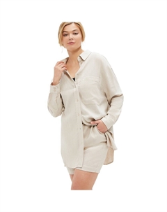 Женская рубашка большого размера из смесового льна на пуговицах спереди, цвет Heather Sand Ellos