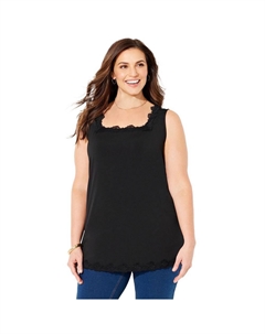 Женская майка с квадратным вырезом и кружевной отделкой больших размеров, черный Catherine's
