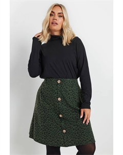 Юбка с леопардовым принтом и застежкой на пуговицы спереди, зеленый Yours curve