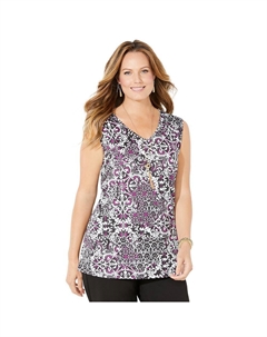 Женская майка с v-образным вырезом в любом стиле плюс размер, цвет Black Graphic Scroll Catherine's