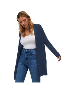 Женский длинный кардиган-бойфренд больших размеров с черепаховыми пуговицами, темно-синий Ellos