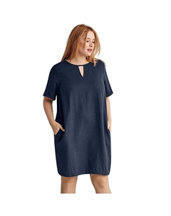 Женское льняное платье трапециевидного силуэта больших размеров, темно-синий Ellos