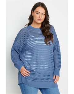 Джемпер крючком с боковыми разрезами, синий Yours curve