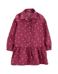 Платье-рубашка Carter с длинными рукавами и баской для маленьких девочек, красный Carter`s