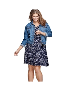 Женское трикотажное платье трапециевидного силуэта больших размеров с короткими рукавами, цвет Navy Print Ellos