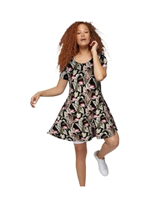 Женское трикотажное платье трапециевидного силуэта больших размеров с короткими рукавами, цвет Black Leaf Print Ellos