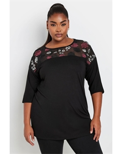 Украшенный топ с рукавами 3/4, черный Yours curve