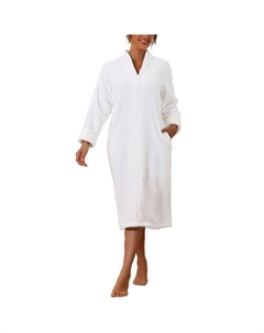 Женский фланелевой теплый уютный пушистый длинный халат Домашняя одежда Домашние халаты на молнии, белый Cheibear