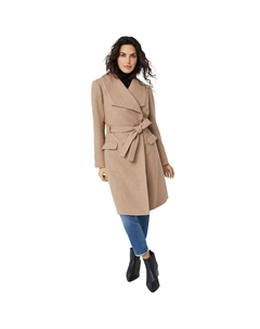 Женское полушерстяное пальто больших размеров с запахом и воротником, цвет Brown Sugar Ellos