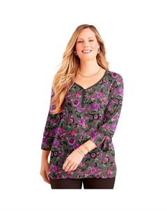 Женский топ размера плюс Liz&me Katerina Henley, цвет Olive Green Floral Catherine's