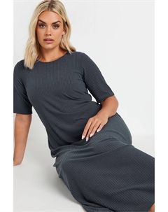 Платье макси с короткими рукавами и рубчиком, серый Yours curve