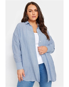 Льняная рубашка в полоску, синий Yours curve
