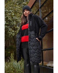 Смешанное стеганое пальто Тедди, черный Yours curve