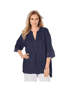 Женская льняная туника высокого-низкого размера больших размеров, темно-синий Jessica london