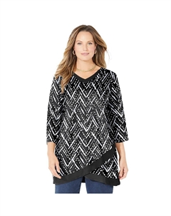 Женский топ-дуэт с перекрестным подолом и кромкой размера плюс, цвет Black Chevron Catherine's