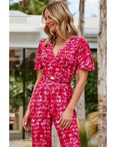 Комбинезон с широкими штанинами и поясом рукавом Angel, розовый Sosandar