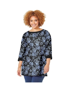 Женский топ размера плюс Liz&me Caterpillar с вырезом-лодочкой, цвет Black Floral Dot Catherine's