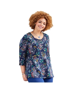 Женский трикотажный топ на пуговицах на пуговицах Caterinas больших размеров Liz&me, цвет Navy Paisley Floral Catherine's