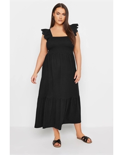 Платье мидакси с оборками и сборками, 100% хлопок, черный Yours curve
