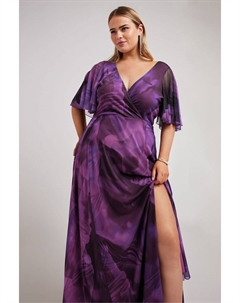 Абстрактное платье халат в стиле макси в Лондоне, фиолетовый Yours curve