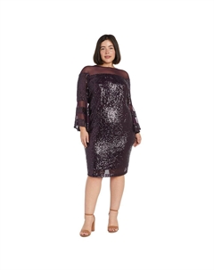 Платье больших размеров с лифом и рукавами-колокольчиками, цвет Plum R&m richards
