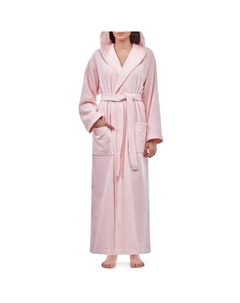 Женский турецкий хлопковый халат до щиколотки с капюшоном, розовый Арус