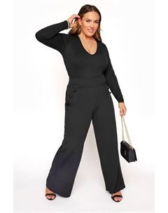 Широкие брюки из крепа с пуговицами London, черный Yours curve
