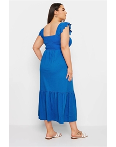 Платье мидакси с оборками и сборками, 100% хлопок, синий Yours curve
