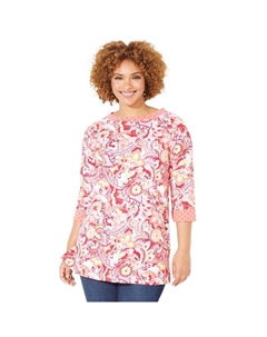 Женский топ размера плюс Liz&me Caterpillar с вырезом-лодочкой, цвет Pink Burst Paisley Catherine's