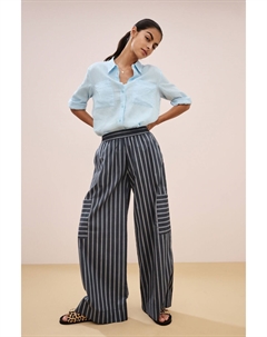 Полосатые очень широкие брюки из 100% хлопка, синий Next