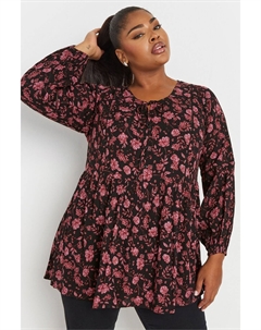 Топ в стиле бохо с длинными рукавами и отделкой в стиле «лестница», черный Yours curve