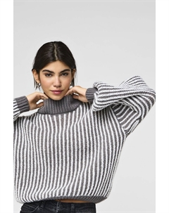 Джемпер с высоким воротом и текстурированной полоской, серый Jdy