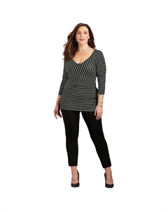 Женский топ с запахом спереди и пышной коллекцией Plus Size, цвет Black Ivory Stripe Catherine's