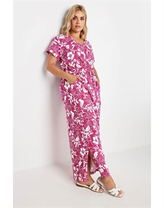 Двухцветное летнее макси платье с завитками и разрезами по бокам из 100% хлопка, розовый Yours curve