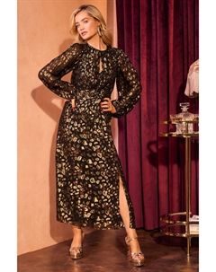 Платье миди с леопардовым жаккардом и твист бахромой, черный Love & roses