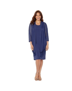 Женская куртка и платье с бахромой, связанная крючком, Katerinas больших размеров, темно-синий Catherine's