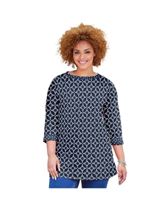 Женский топ размера плюс Liz&me Caterpillar с вырезом-лодочкой, цвет Navy Lobster Geo Catherine's