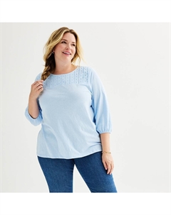 Топ больших размеров с кокеткой и рукавами 3/4, цвет Clear Blue Croft & barrow