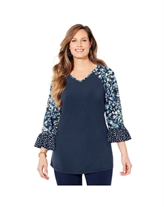 Женский топ больших размеров с воланами и рукавами, цвет Navy Ditsy Floral Catherine's