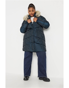 Утепленное стеганое пальто миди, синий Yours curve