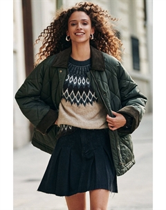 Стеганая куртка со шнуровым воротником, устойчивая к дождю, зеленый Next