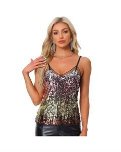 Женский топ на бретельках Clue без рукавов с сетчатыми вставками и пайетками, мультиколор Allegra k