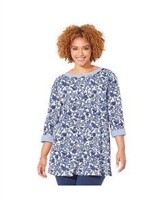 Женский топ размера плюс Liz&me Caterpillar с вырезом-лодочкой, цвет Ivory Floral Stripe Catherine's