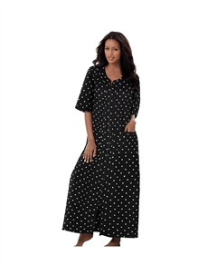 Женский длинный халат из френч терри небольшого размера с молнией спереди больших размеров, цвет Black Dot Dreams & co.