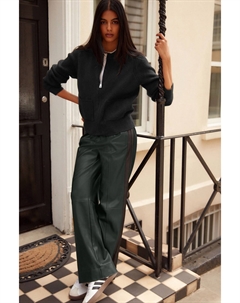 Широкие спортивные брюки из искусственной кожи, зеленый Next