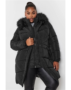 Утепленное стеганое пальто миди, черный Yours curve