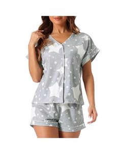 Женская летняя пижама из двух предметов, шорты с короткими рукавами и пуговицами, одежда для дома из модала, цвет Gray Star Cheibear