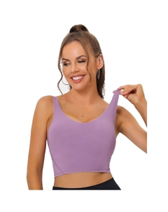 Женский удлиненный спортивный бюстгальтер для йоги с мягкой подкладкой и средней поддержкой для тренировок и фитнеса, фиолетовый Allegra k