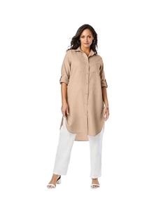 Женская льняная мега-туника больших размеров, цвет New Khaki Jessica london