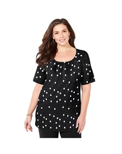 Женский топ больших размеров с защипами и воротником-стойкой, цвет Black Mixed Dots Catherine's